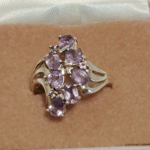 Vintage 925 sterling silver Purple Lavender stone ring 10.5"